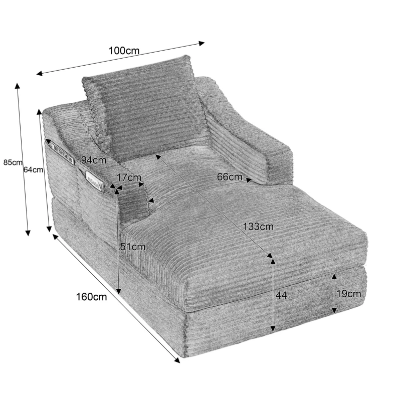 Knochenloses Cord-Freizeitsofa, doppellagiges Design, kann in ein Bett gefaltet werden, 100L x 160B x 64H cm,Weiß