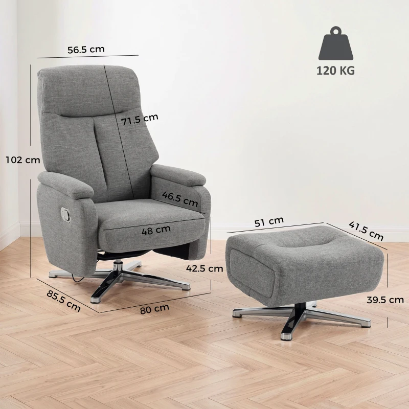 HOMCOM Fotoliu relax reglabil manual, fotoliu lounge cu taburet, gri închis