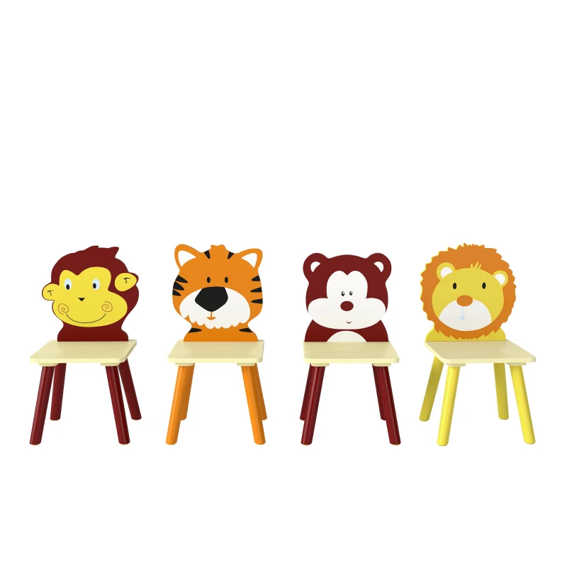 AIYAPLAY Ensembl Table pour Enfant avec 4 Chaises 5 Pièces en Bois, Dossier en Forme Animale, Coins Arrondis, 3-8 Ans, Jaune