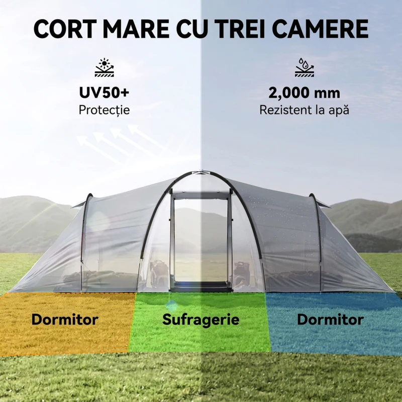 Outsunny Cort de Camping pentru 4-5 Persoane cu 2 Camere
