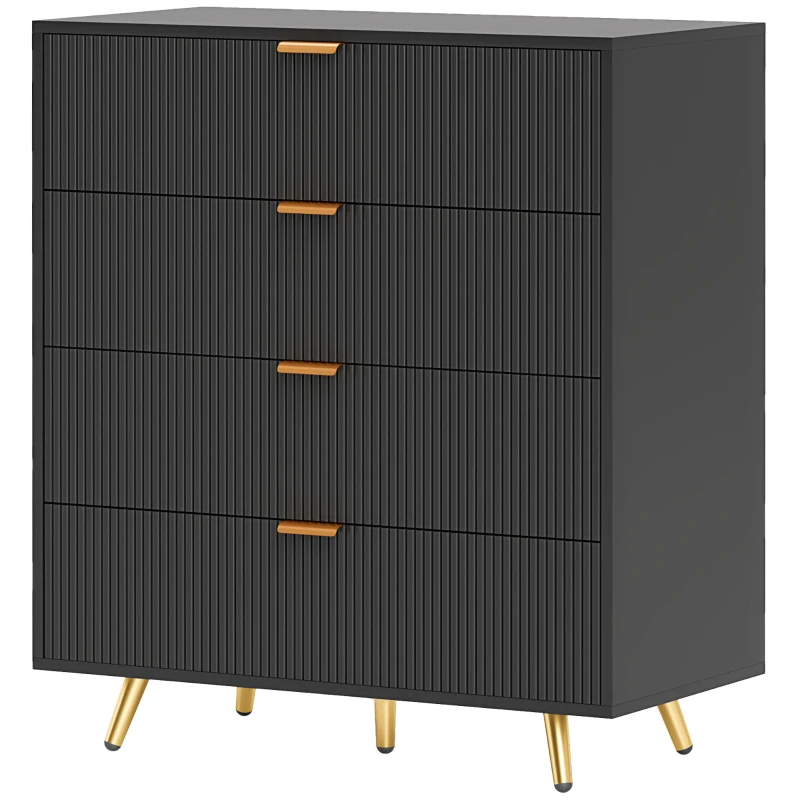 HOMCOM Elegant Four-Drawer Bedside Table - Black