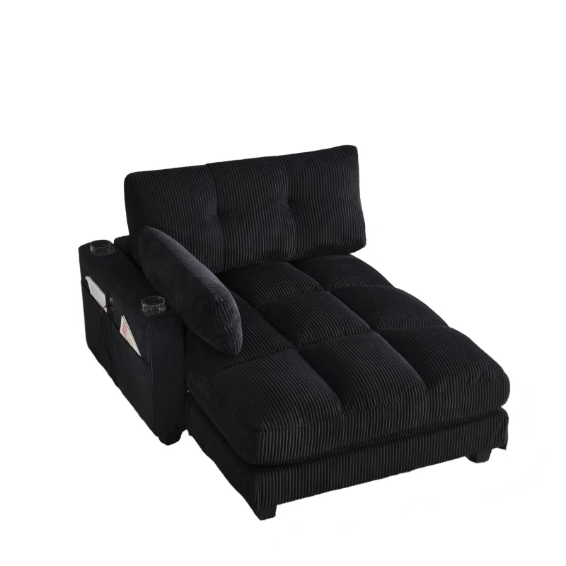 Das schwarze Cord-Doppelsofa verfügt über 2 Kissen, 4 Becherhalter und 4 Seitentaschen, kann in zwei unabhängige Sitze geteilt werden, 224L x 140B x 81H cm , Schwarz