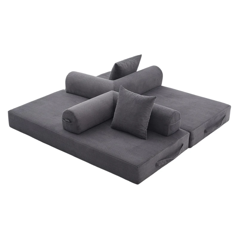 Faltbares Kompressionssofa mit stabilem Metallrahmen, Seitentaschen plus 3 Kissen, 200L x 94B x 67H cm, Dunkelgrau