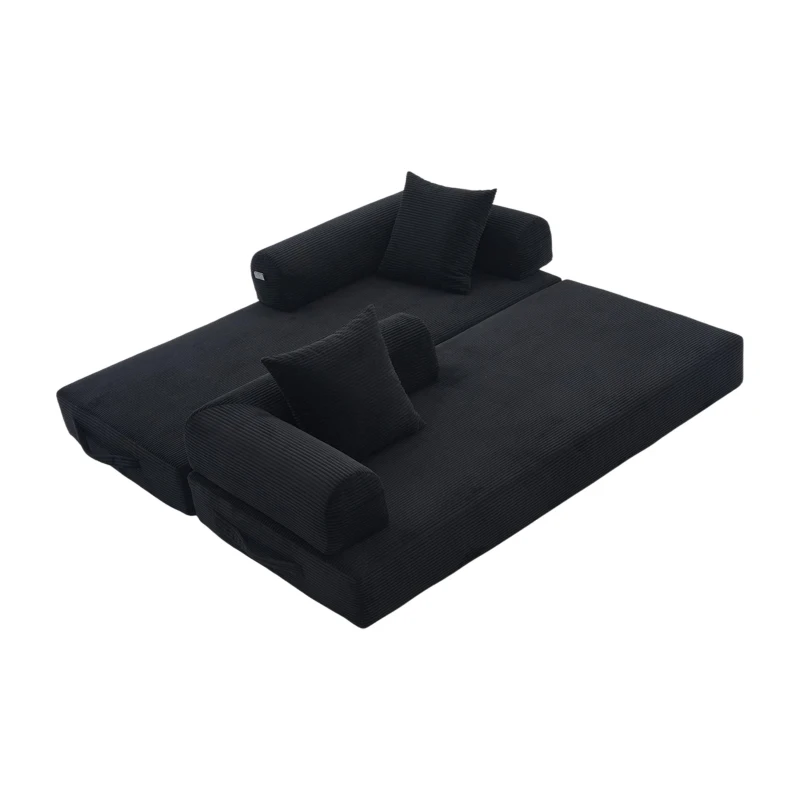 Faltbares Kompressionssofa mit stabilem Metallrahmen, Seitentaschen plus 3 Kissen, 200L x 94B x 67H cm,Schwarz