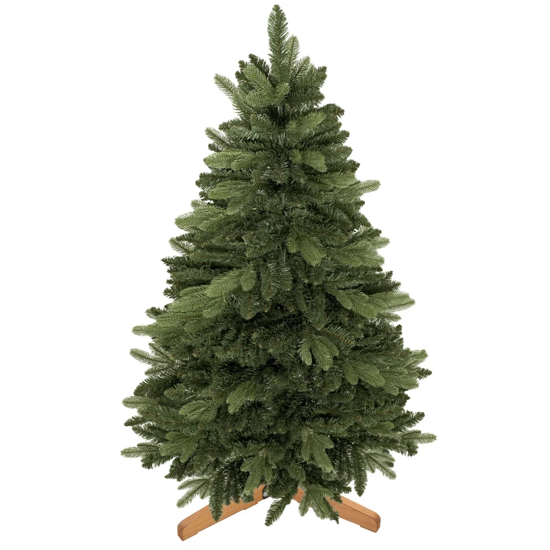 HOMCOM Kunstkerstboom 150 cm, edelspar, vol model met scharniertakken, 525 takpunten, inklapbare houten standaard, groen