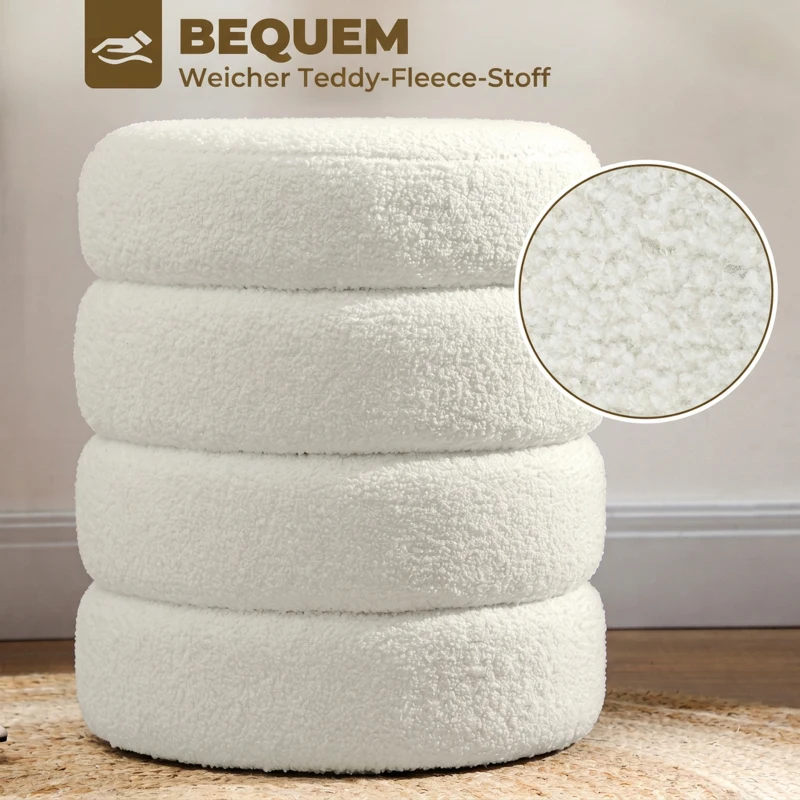 HOMCOM Hocker, rund, Teddyfleece, bis 120kg, Φ40x45H cm, Weiß