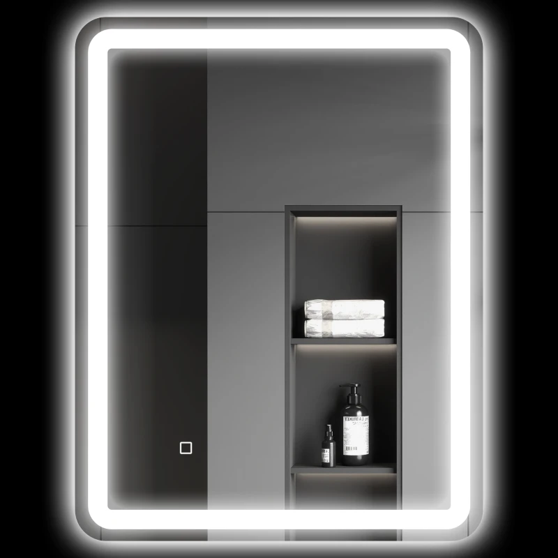HOMCOM Miroir de salle de bain 60 x 80 cm, miroir LED mural avec 3 couleurs lumière, dimmable, mémoire, anti-buée, argent