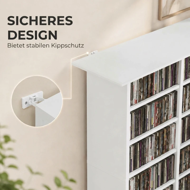 HOMCOM Medienregal, 8 Ebenen, DVD-Regal mit 12 verstellbaren Böden, 16 Fächer, für 720 CDs, Weiß