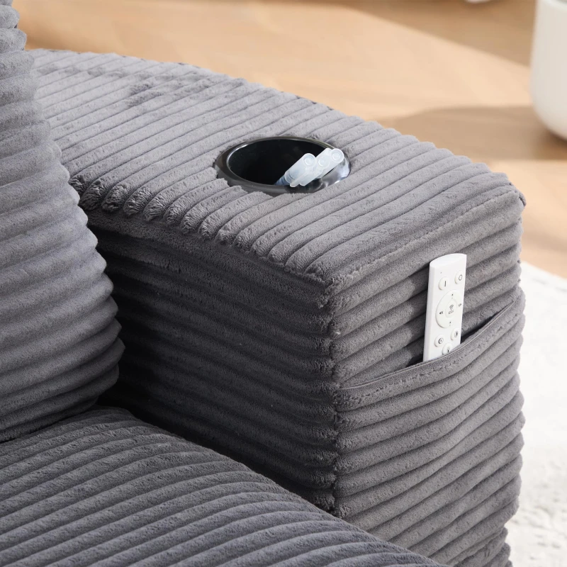 2-in-1 Cordsofa mit verstellbarer Funktion, 2 Getränkehaltern, hohe Rückenlehne und extra tiefe Sitzfläche, 165L x 97B x 61H cm,Dunkelgrau