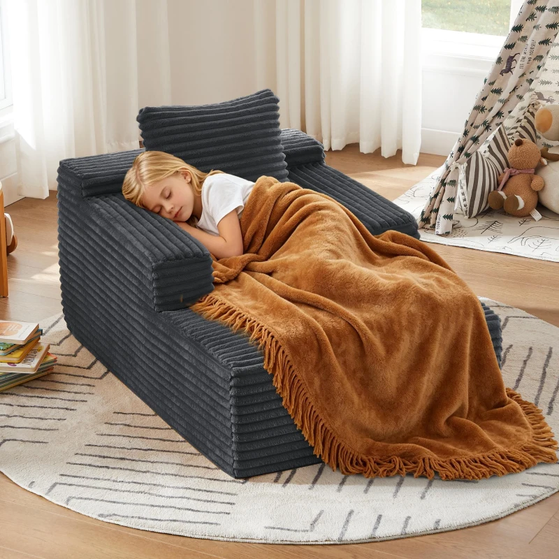 Knochenloses Cordsofa, bequemes Schlafsofa / unzusammengebauter Liegestuhl, Liegestuhl für Wohnzimmer und Büro, 81L x 117B x 50H cm, Dunkelgrau
