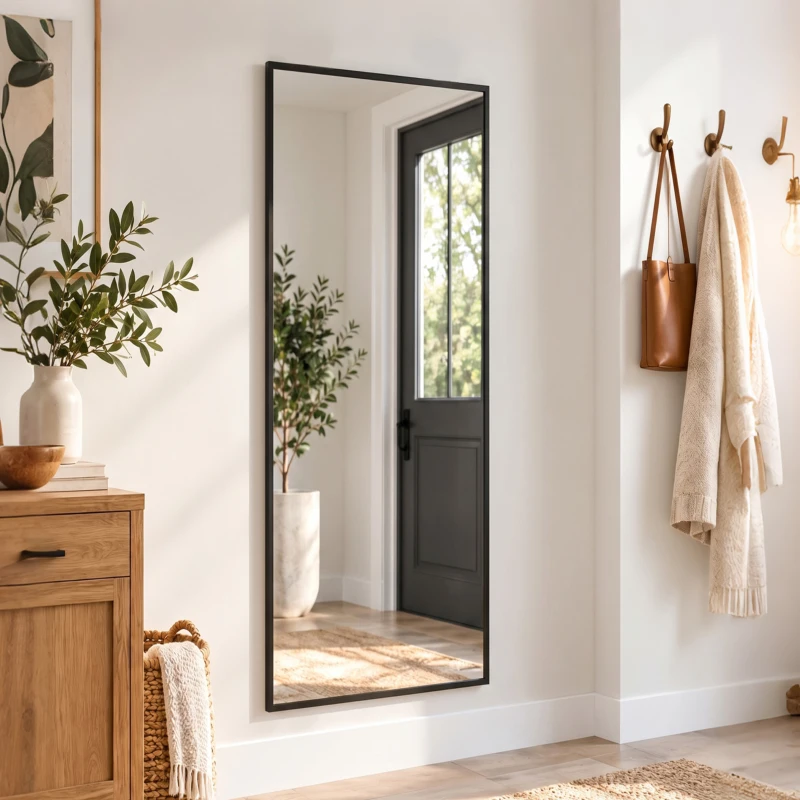 HOMCOM Oglindă de perete dreptunghiulară pentru ușă, oglindă decorativă mare pentru dormitor din sticlă temperată 110 x 40 cm, negru