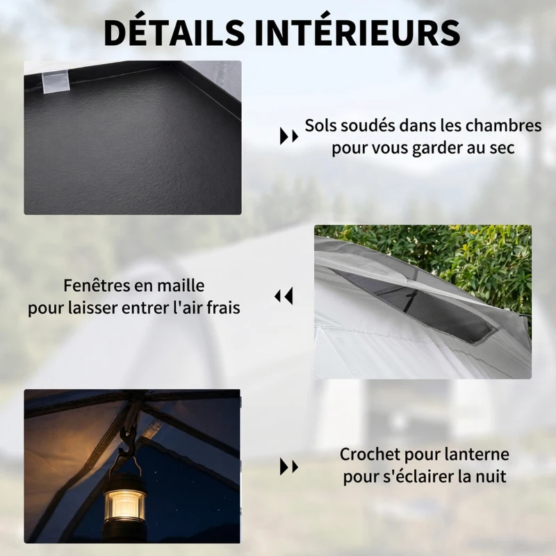 Outsunny Tente de camping familiale 4 personnes dôme 2 chambres 1 séjour et 1 auvent anti-UV Imperméable 2000 mm multicolore