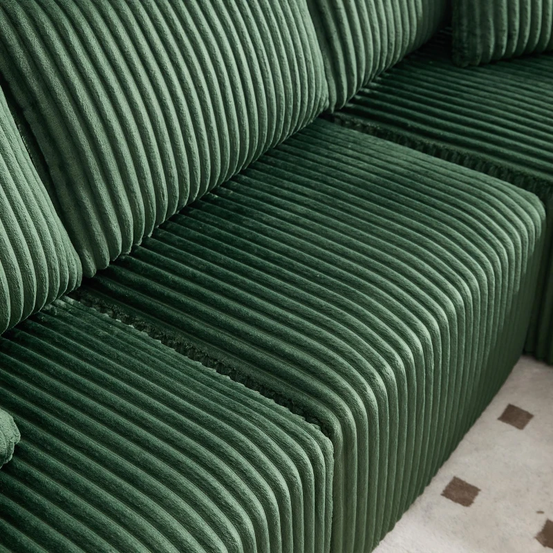 Modulares Sofaset mit Liegestühlen und Doppelbetten, 5 Kissen und 2 Getränkehaltern，257X160X62 cm, Smaragdgrün