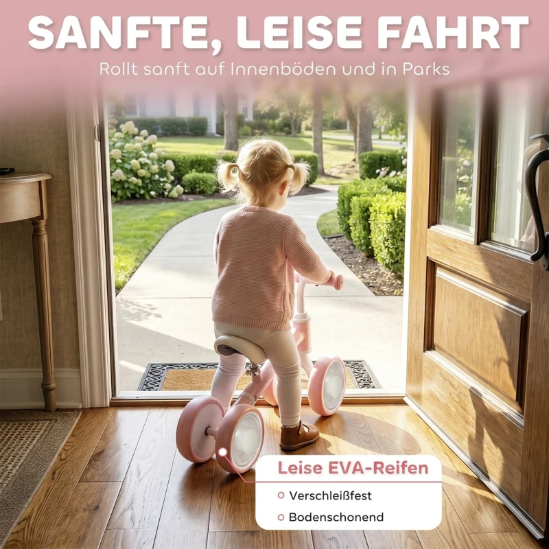 AIYAPLAY Kinder Laufrad Klappbar Lauflernrad mit leuchtenden leisen EVA-Rädern Höhenverstellbarer Sitz Rosa