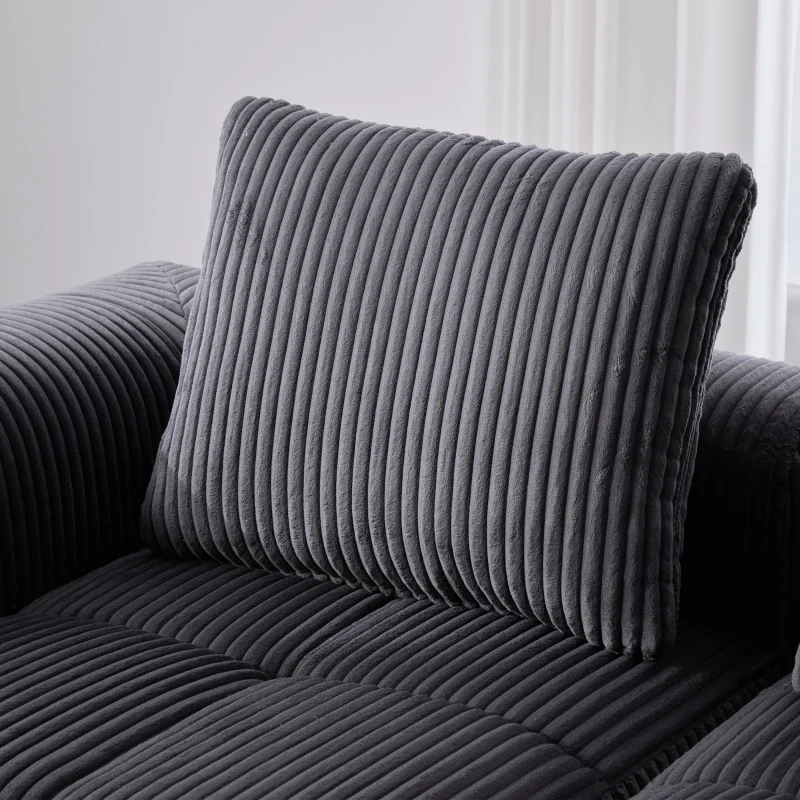 Cord-Kombinationssofa mit 3 Kissen, Seitentaschen und Getränkehaltern, 253L x 158B x 61H cm, Dunkelgrau