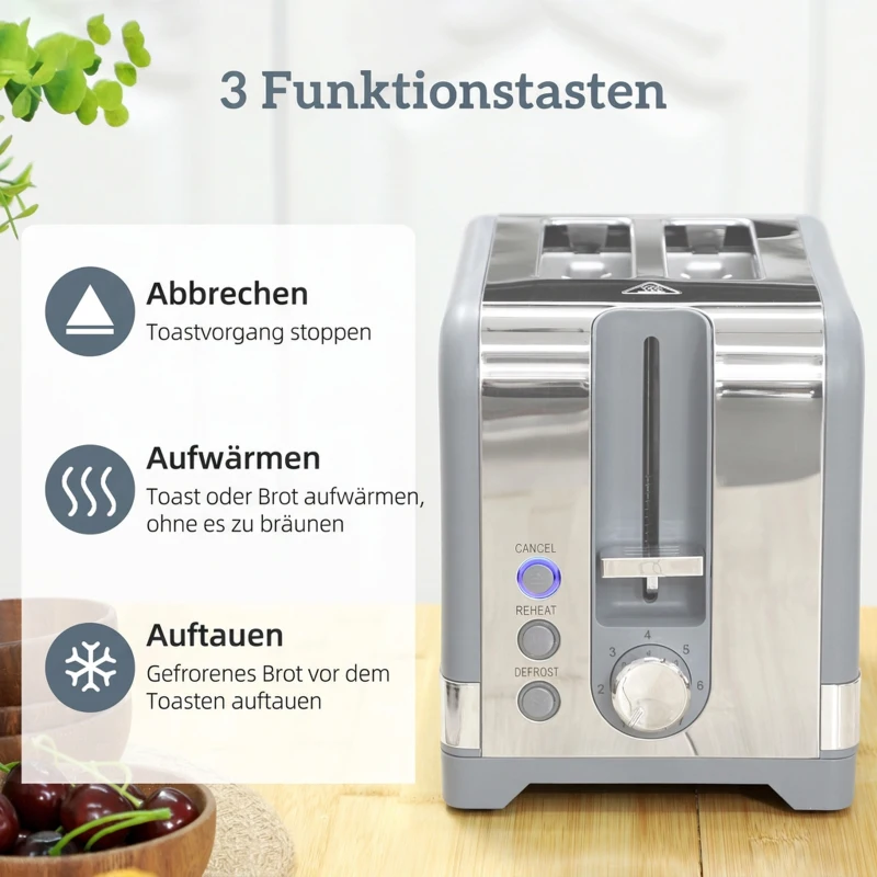 HOMCOM waterkoker- en broodroosterset, 1,7 l, 2200 W snelkook-waterkoker met thermostaat, 2-sneetjes broodrooster, grijs