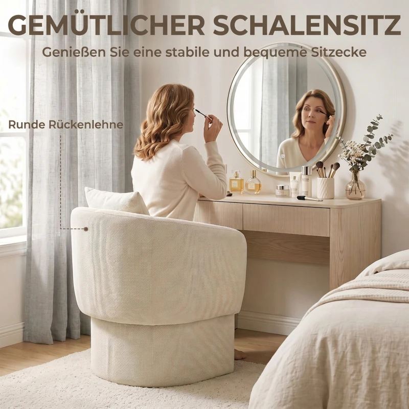 HOMCOM Relaxsessel mit Hocker Loungesessel mit Geschwungene Rückenlehne, Armlehnen, Nordischer Chenille Gepolstert Beige