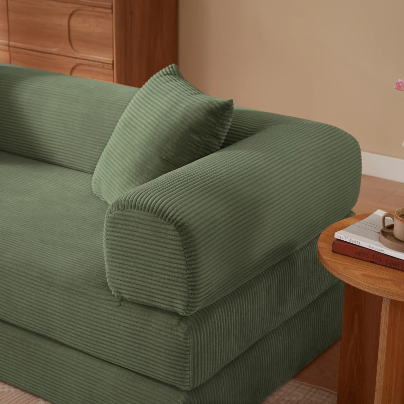 Tatami Style Boneless Sofa Combination Seat, umwandelbar zu einem Bett, geeignet für Wohnzimmer und Schlafzimmer, 195L x 89B x 59H cm, Grün