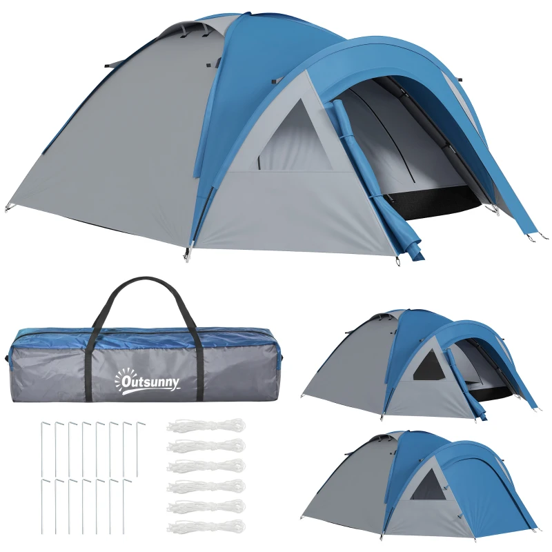 Outsunny Tienda de Campaña para 3 Personas con Ventanas 2 Bolsillos y Bolsa de Transporte 250x300x130 cm Gris y Azul