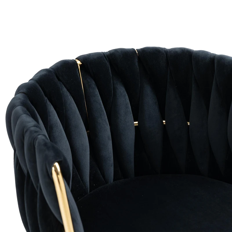 Samt-Esssessel mit goldenen Metallbeinen, elegantes handgewebtes Design, 55,5x41x74 cm, Schwarz