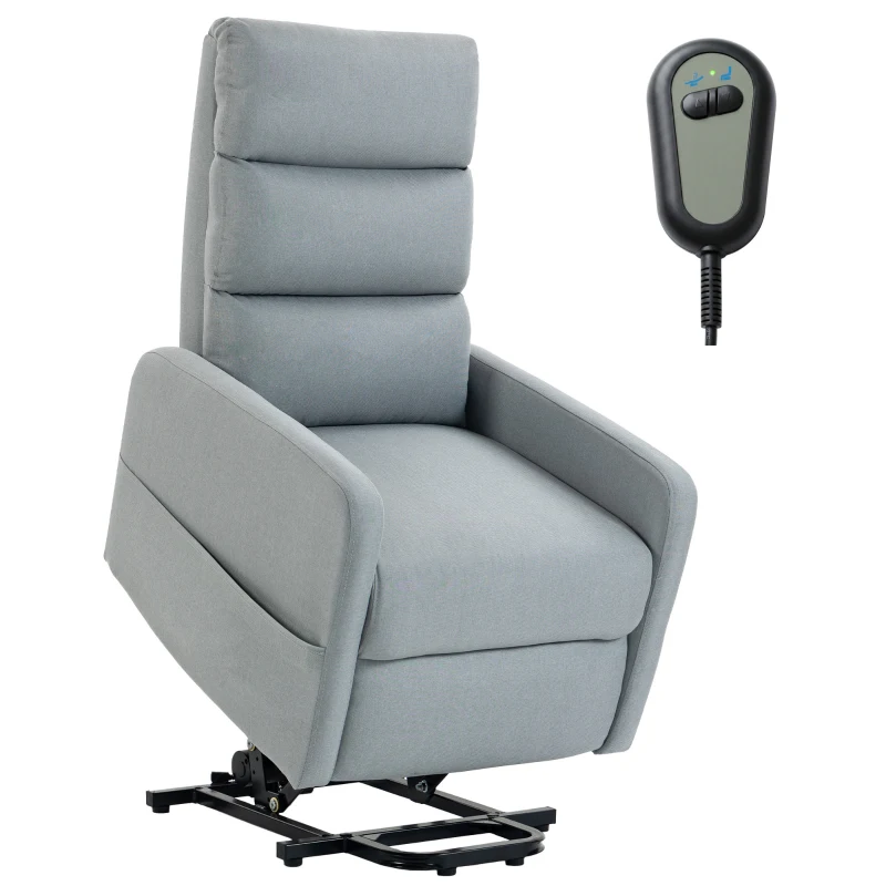 HOMCOM Fotoliu relax electric cu ajutor la ridicare, Telecomandă, Spumă moale, Buzunar lateral, Tapițerie cu aspect de in, Gri