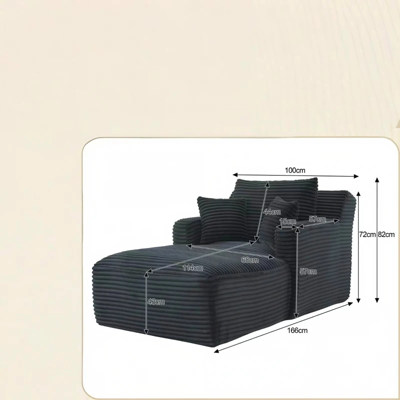 Moderner Cord-Loungesessel, bequemes Schlafsofa/Liegestuhl, geeignet für Wohnzimmer und Büro, 100L x 166B x 72H cm,Dunkelgrau