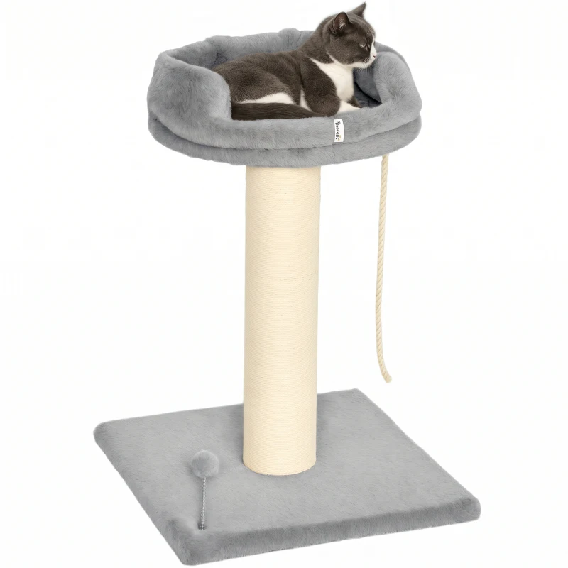 PawHut Copac pentru pisici, pat pentru pisici, 1 pat, incl. jucărie pentru pisici, 55 cm x 55 cm x 83 cm, Gri