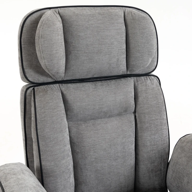 HOMCOM Silla de Escritorio con Reposapiés Reposabrazos Abatibles Respaldo Alto y Reclinable 145° Reposacabezas Ajustable Gris