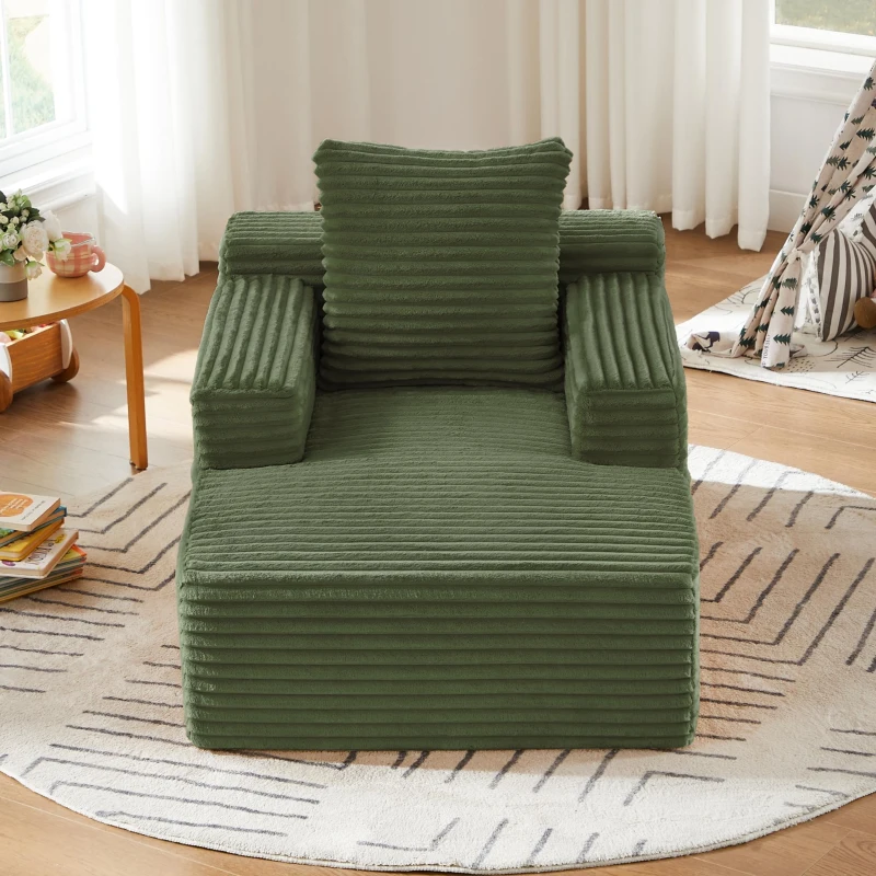 Knochenloses Cordsofa, bequemes Schlafsofa / unzusammengebauter Liegestuhl, Liegestuhl für Wohnzimmer und Büro, 81L x 117B x 50H cm, Grün