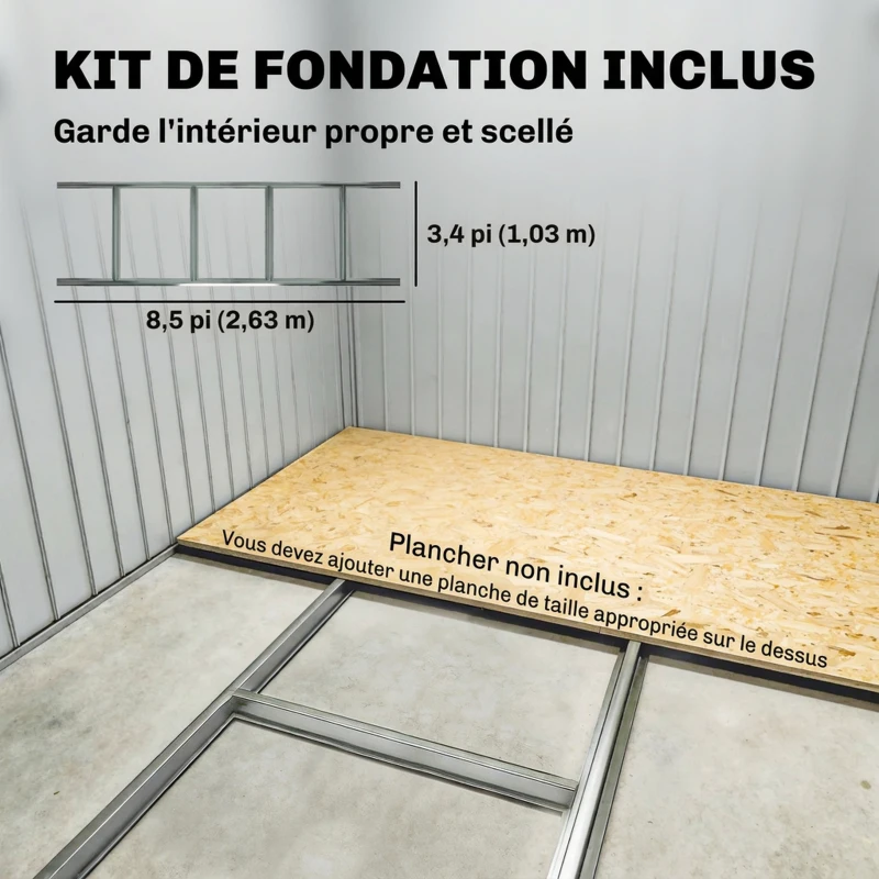 Outsunny Abri de jardin 5,4 m² 2,77 x 1,95 x 1,92 m kit de fondation porte coulissante ventilations acier galvanisé, gris