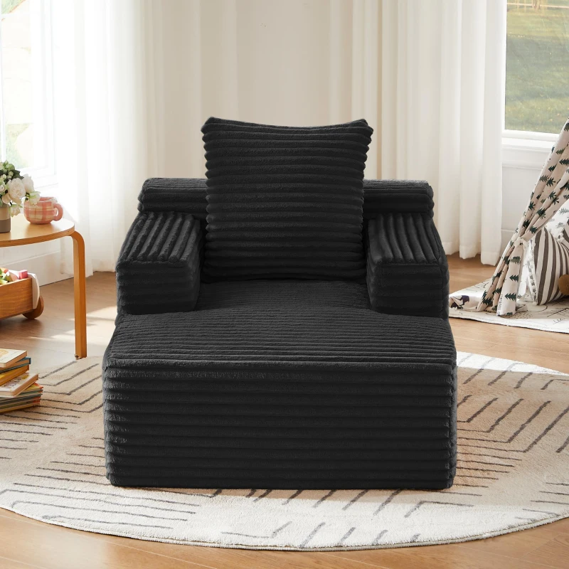 Knochenloses Cordsofa, bequemes Schlafsofa / unzusammengebauter Liegestuhl, Liegestuhl für Wohnzimmer und Büro, 81L x 117B x 50H cm,Schwarz
