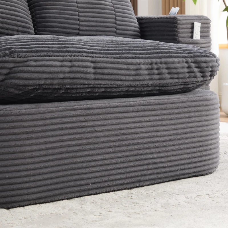 2-in-1 Cordsofa mit verstellbarer Funktion, 2 Getränkehaltern, hohe Rückenlehne und extra tiefe Sitzfläche, 165L x 97B x 61H cm,Dunkelgrau