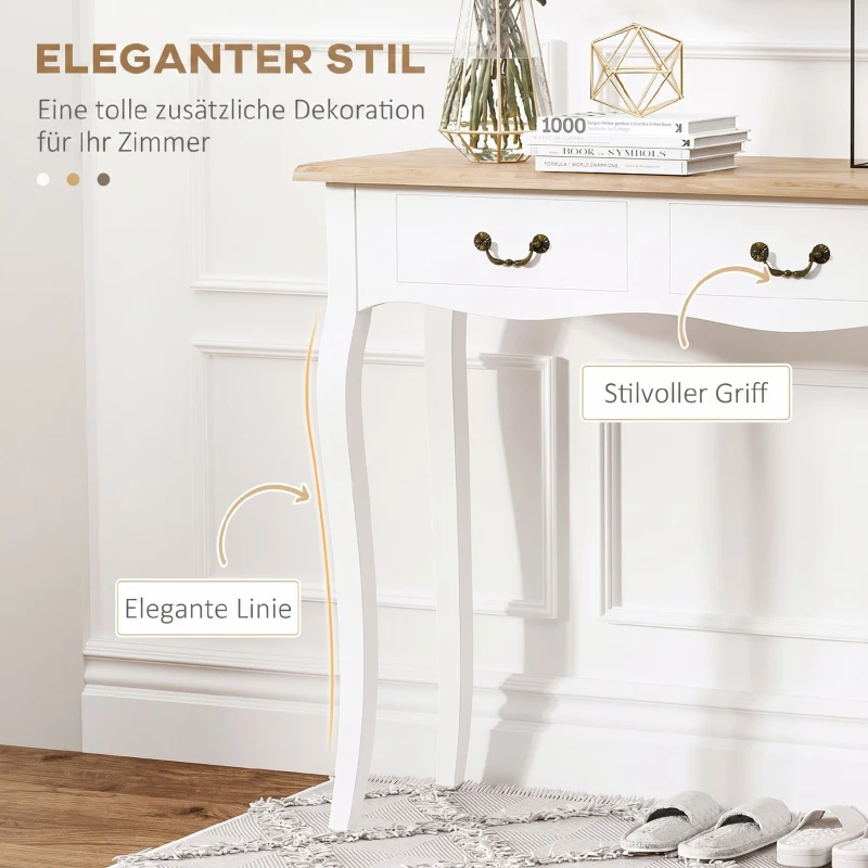 HOMCOM Consolă pentru Hol cu 2 Sertare, Masă Consolă pentru Coridor, Intrare și Living, 87x34x78,5 cm, Alb