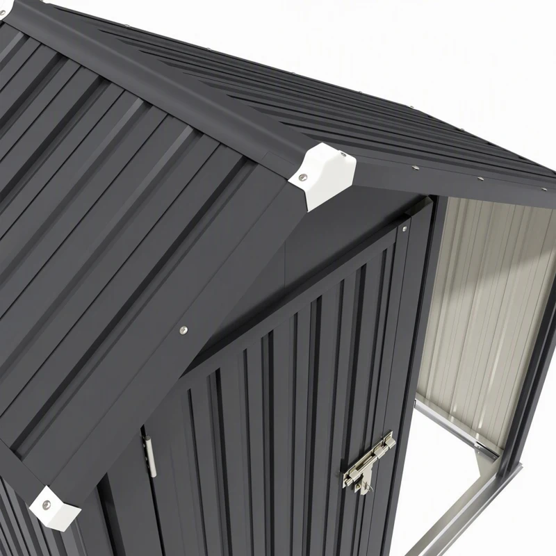 Outsunny 2 in 1 Galvanised Steel Firewood Shed, Outdoor Log Storage Shed with Tool Cabinet and Firewood Rack, Dark Grey