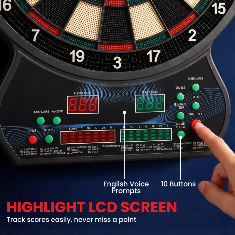 HOMCOM Electronic Hanging Dartboard LED Digital Score Set 27 Games and 202 Variations with 12 Soft Tip Darts