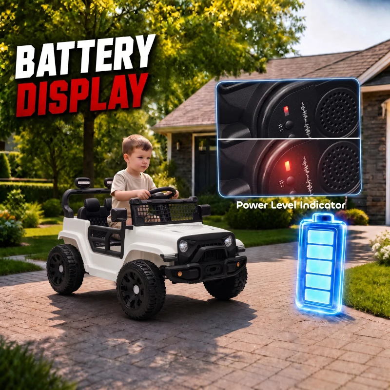 AIYAPLAY 12V Electric Car for Kids with Remote, Dual Motors, Rear Suspension, Soft Start, Music, Lights for 3-8 Years, White