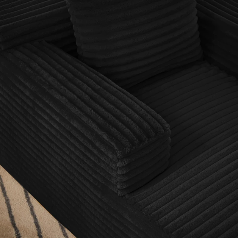 Knochenloses Cordsofa, bequemes Schlafsofa / unzusammengebauter Liegestuhl, Liegestuhl für Wohnzimmer und Büro, 81L x 117B x 50H cm,Schwarz