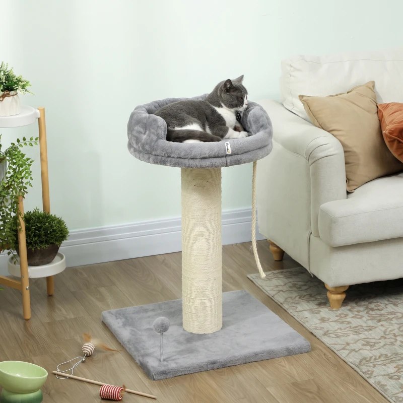 PawHut Rascador para gatos, árbol para gatos, cama para gatos, 1 cama para gatos, incl. juguete para gatos, 55 cm x 55 cm x 83 cm, Gris