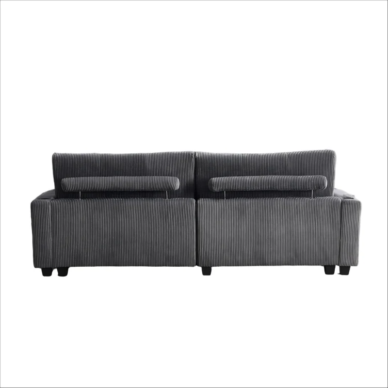Das schwarze Cord-Doppelsofa verfügt über 2 Kissen, 4 Becherhalter und 4 Seitentaschen, kann in zwei unabhängige Sitze geteilt werden, 224L x 140B x 81H cm , Grau