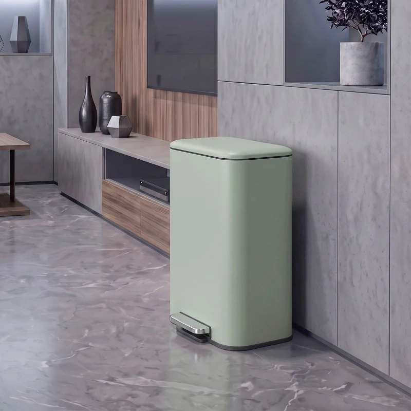 HOMCOM 50 L Kitchen Pedal Bin, Metal Rubbish Bin with Removable Inner Bucket, Soft-Close & Stay-Open Lid, Light Green
