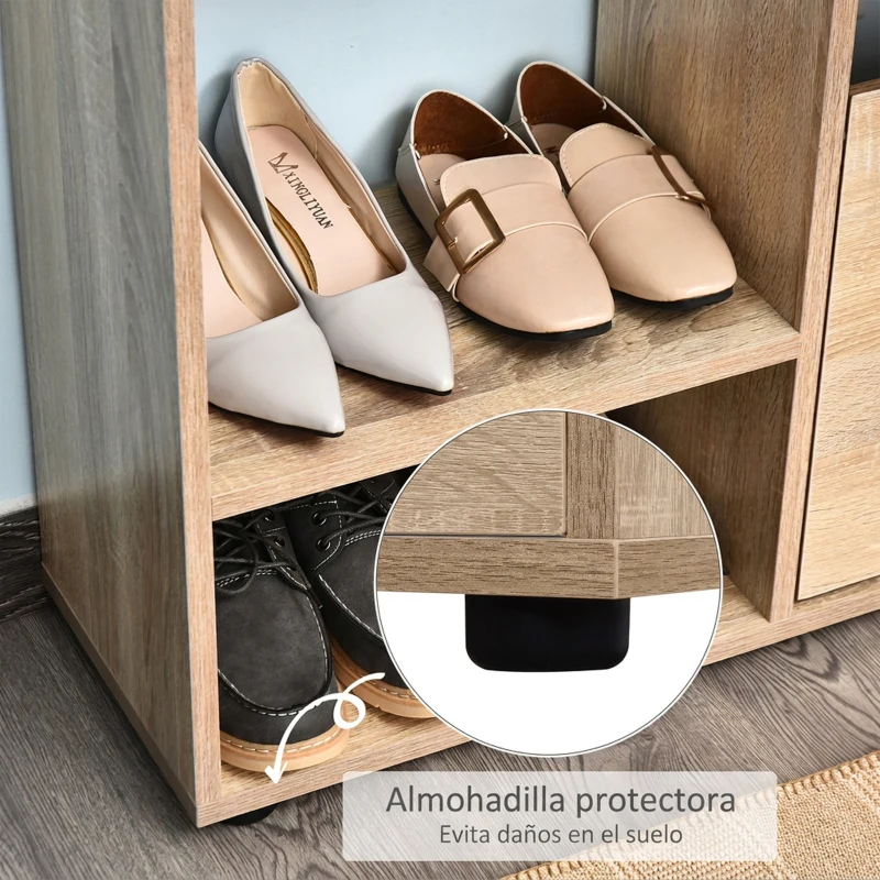 HOMCOM Zapatero de Madera con Estantería y Cubos Armario para Zapatos de Entrada Pasillo 101.5x25.5x98cm