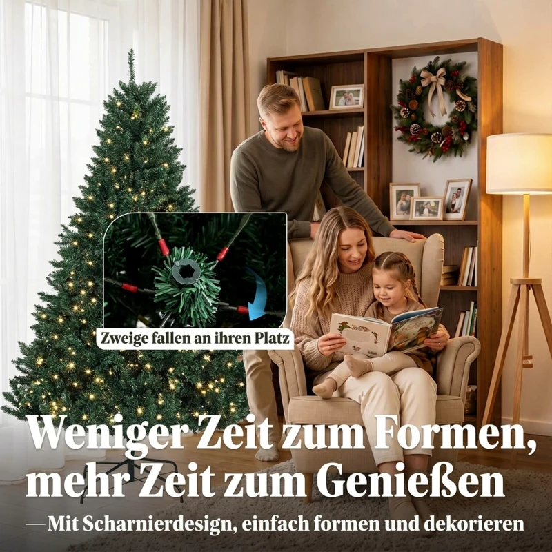 HOMCOM Kerstboom met 550 warmwitte leds, 1494 takpunten, brandvertragend, kunststof/metaal, 180 x 112 cm, groen