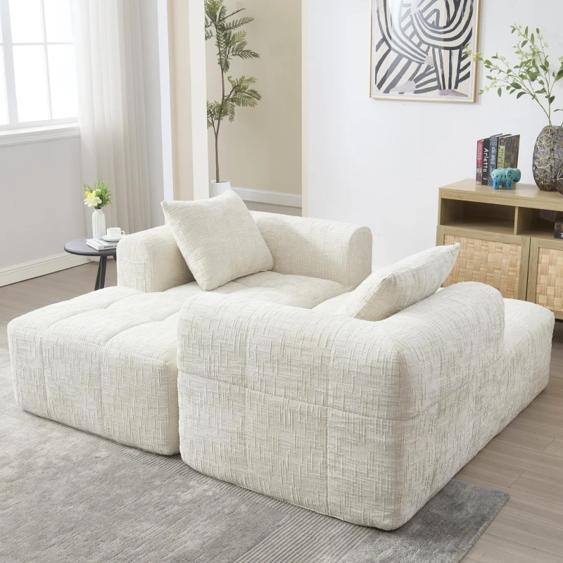 Modernes L-förmiges Wildledersofa, 3 Kissen, fernbedienbare Seitentaschen, 250L x 158B x 60H,Beige