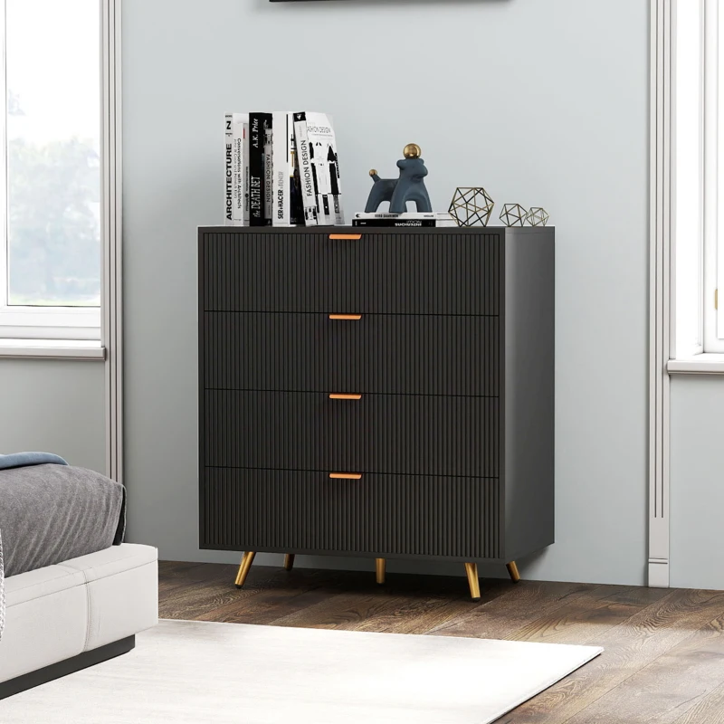 HOMCOM Elegant Four-Drawer Bedside Table - Black