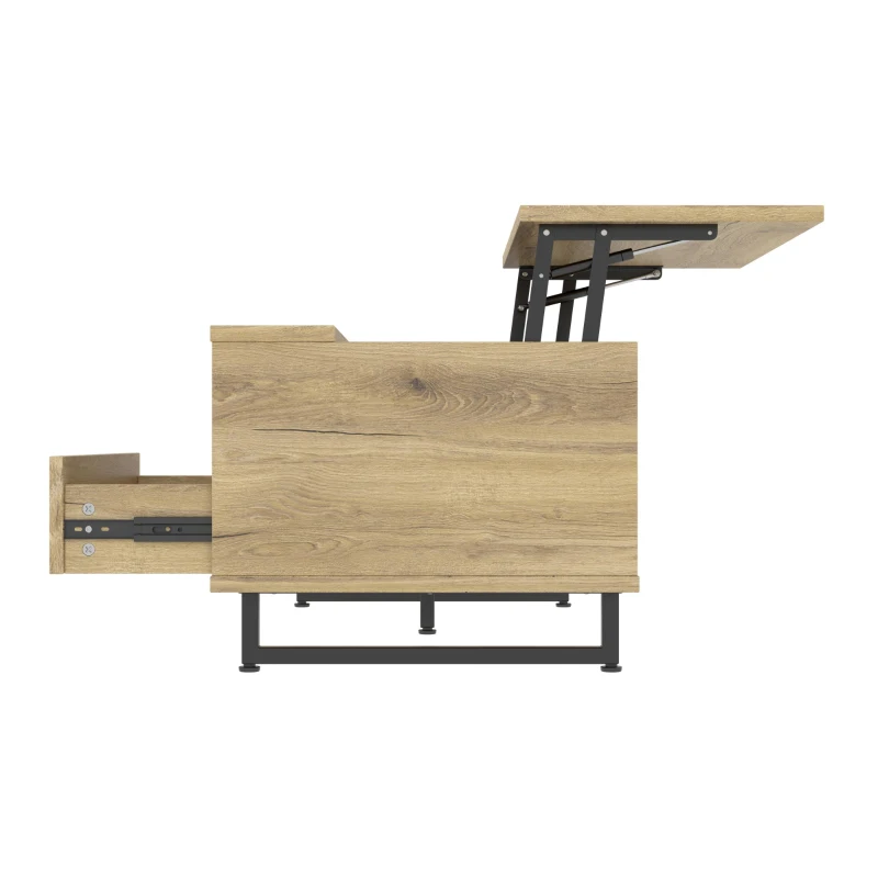 Schrank mit LED-Stehleuchte und ausreichend Stauraum, verstellbare Höhe mit Schublade und Fach, 103,5 x 50 B x 27,5 H cm, Natur