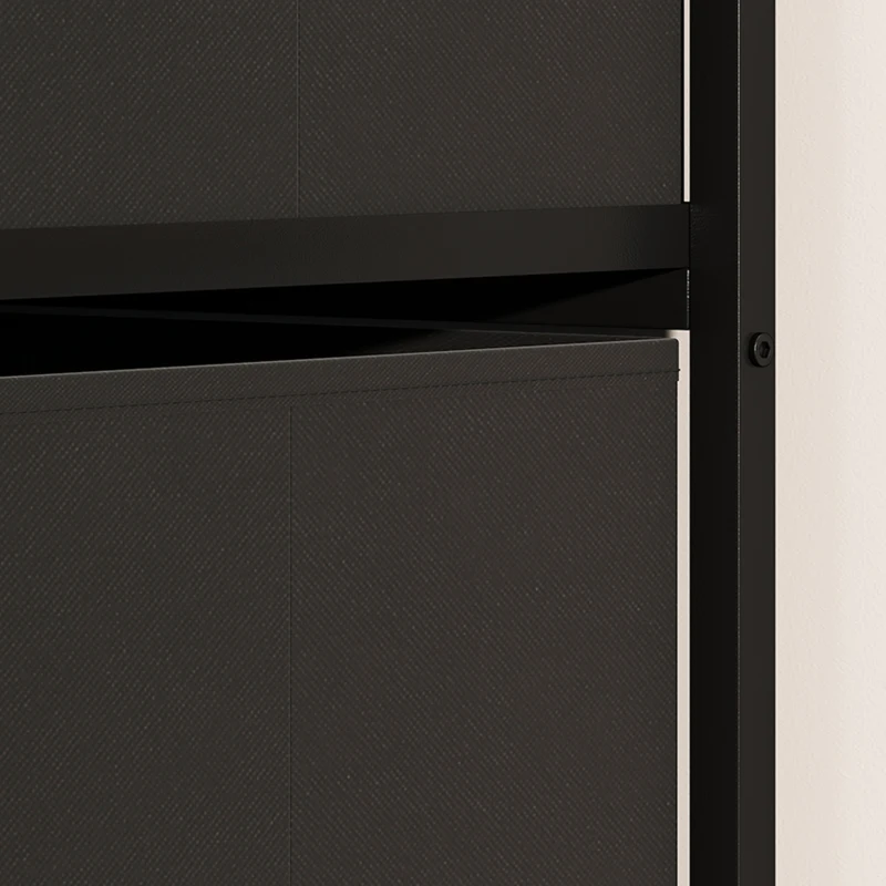 HOMCOM Perchero 4 en 1, mueble de entrada con 7 cajones plegables de tela, 14 ganchos y panel de rejilla, gris efecto madera