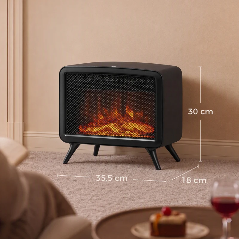 HOMCOM Elektrokamin 800/1600W elektrischer Kamin mit Heizung, Abnehmbarer Sockel, Einstellbarer Thermostat 3D-Flammeneffekt