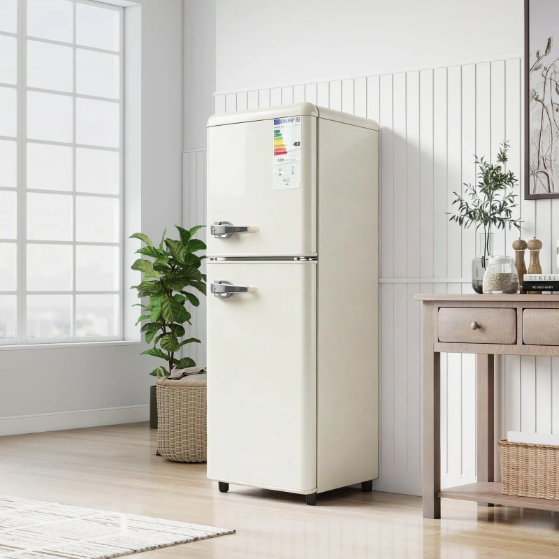 112L Doppeltür-Kühlschrank, 72L Kühlfach + 40L Gefrierfach, 7-stufiger Temperaturregler, 41L x 48,5 B x 114,5 H cm, Cremefarben