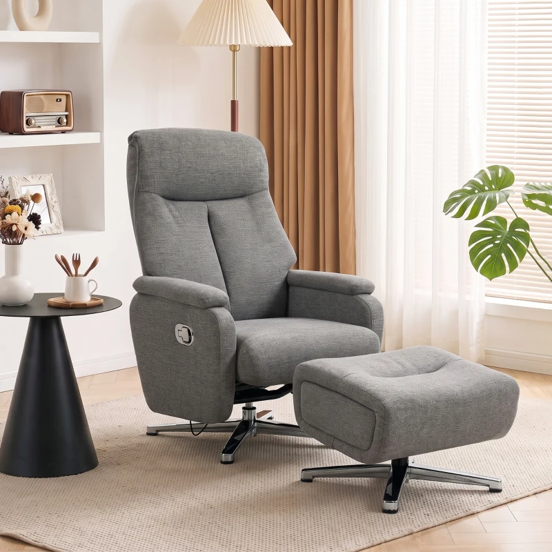 HOMCOM Sillón relax ajustable manualmente, sillón lounge con reposapiés, Gris oscuro