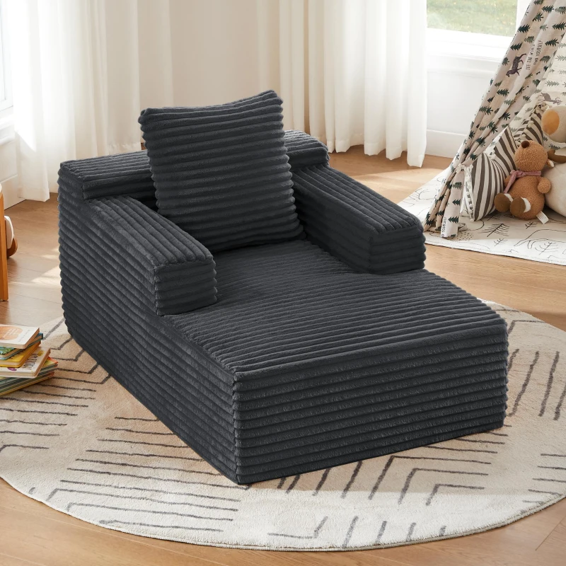 Knochenloses Cordsofa, bequemes Schlafsofa / unzusammengebauter Liegestuhl, Liegestuhl für Wohnzimmer und Büro, 81L x 117B x 50H cm, Dunkelgrau